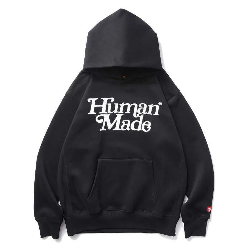 Japonês retrô meninas não chora humano feito com capuz hoodies para homens e mulheres Casual Oversize solto moletom H0831