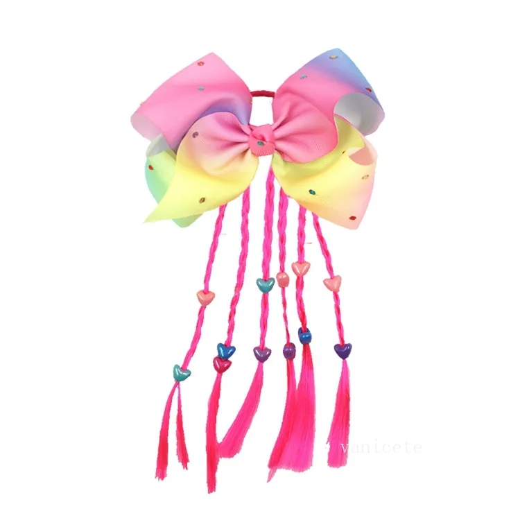 Barndekorationer Bow Hair Loop Hair Rope Rainbow Braid Girls Stage Party Favorit Tillbehör T2i52736