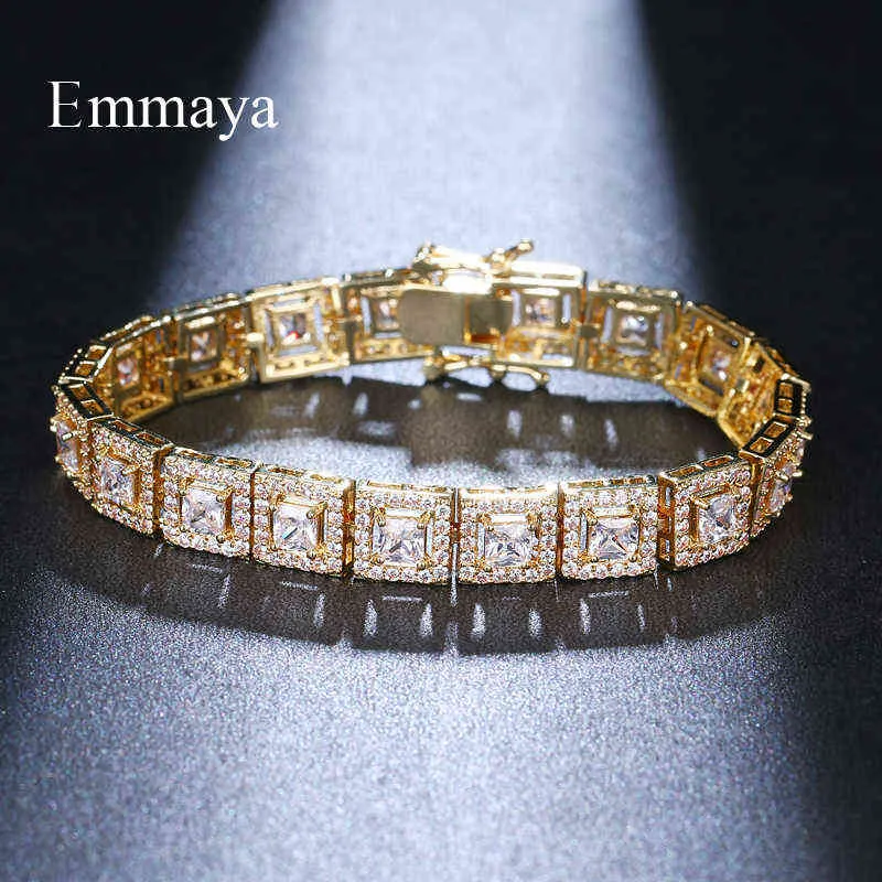 EMMAYA Classical Model Regular Square Sparking Bracelet Full Of Cubic Zircon Three Colors FOr Women&Girls Distinctive Dress-up 211124