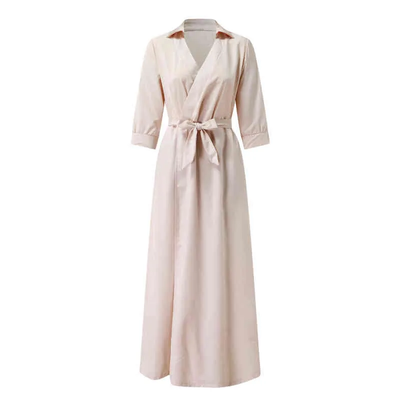 Robe trapèze mi-longue pour femmes, taille haute, couleur unie, col en v, laçage, élégante, Style Kpop, robes pour femmes, 2022, Y1204