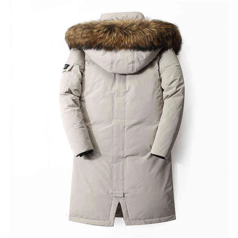 Çıkarılabilir Kürk Kapüşonlu Beyaz Ördek Aşağı Parka Erkek Sıcak Kış Ceket -30 Derece Çok Cep Kapüşonlu Ceket Erkek Casual Erkek Ceket 211206