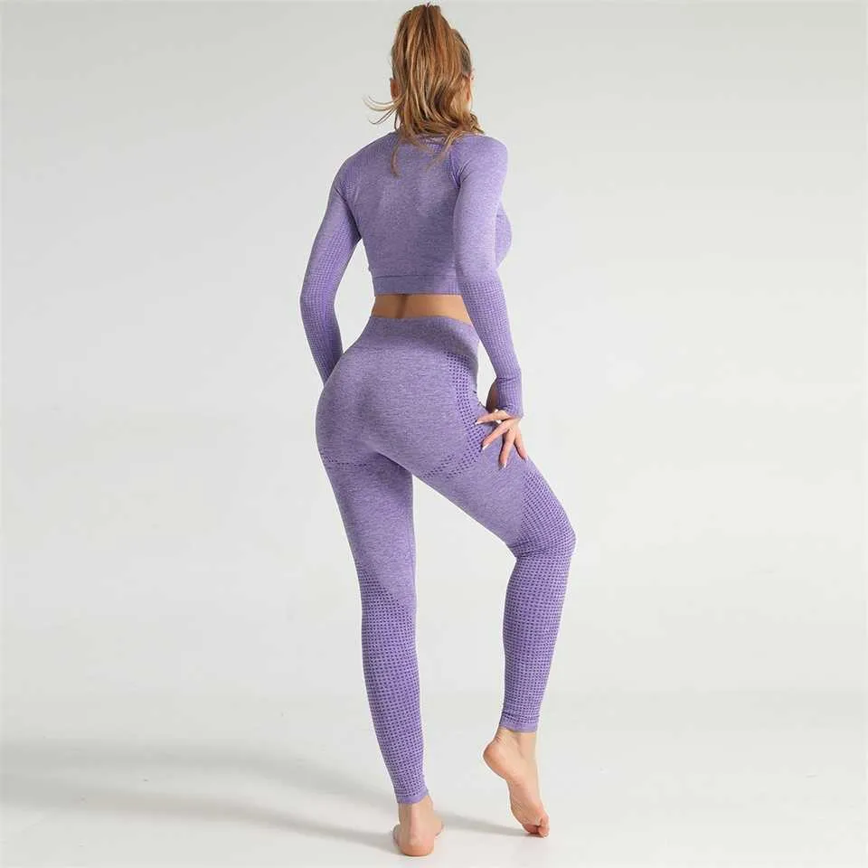 Svart sömlös yoga set kvinnor gym fitness kläder sport bär kvinnlig träning leggingstop kostym träningströjor 210802