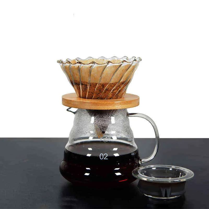 Tupferguss über Kaffeemaschine Topf und Perkolatoren Set Glas Tropfer V60 02 Filter umweltfreundlich 500 ml wiederverwendbares Colande Cafe 2111031601794