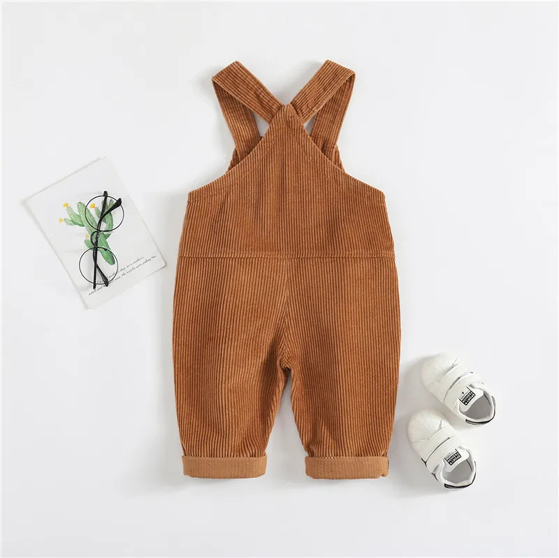 Children's Suspenders Pants Spring Autumn Corduroy Kids Overalls Casual Cotton 1-4 Years Baby Boys Birls Clothes 210515