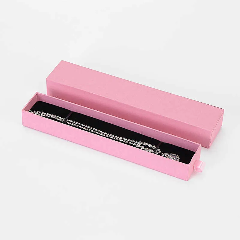 12 stuks / partij hoge kwaliteit roze sieraden doos kraftpapier gunst bulk geschenk display boxen tas ketting armband doos 211014