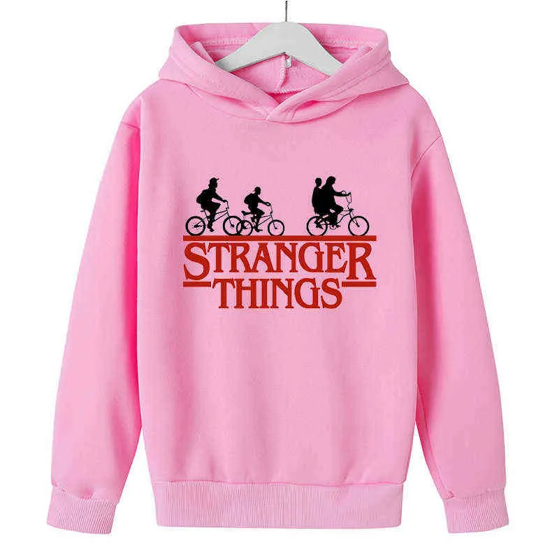 Försäljning Spring Hoodies Stranger Things Letter Printed Girls Boys 4 till 14 Y Barnkläder Hoody Purpose Tour 211029