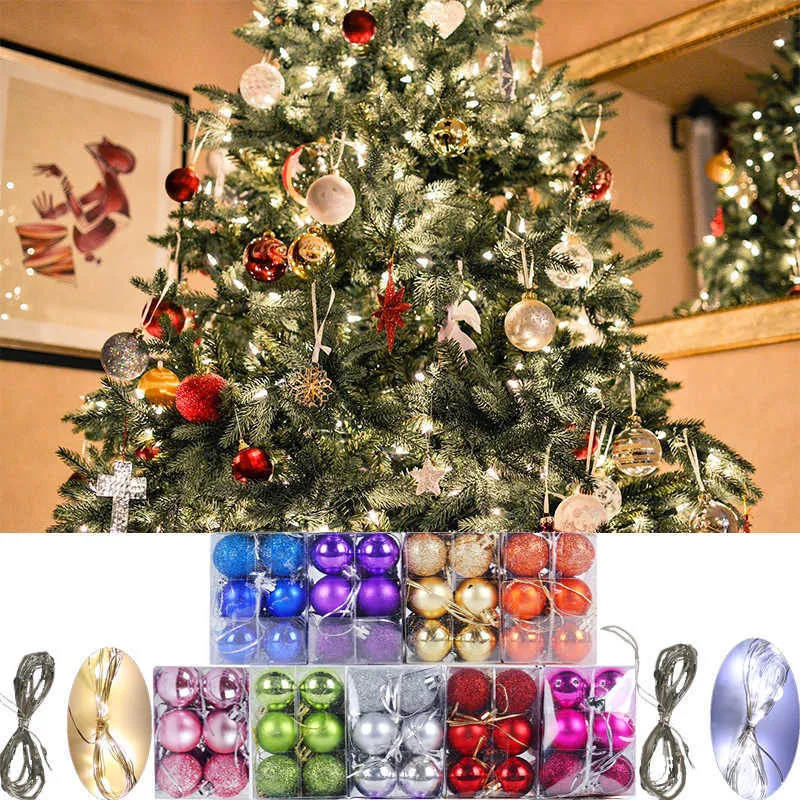 24 stks Vrolijke Kerstmis Kleurrijke Bal Glow LED Tree Ornamenten Opknoping New Year DecorationFor Home Y0730
