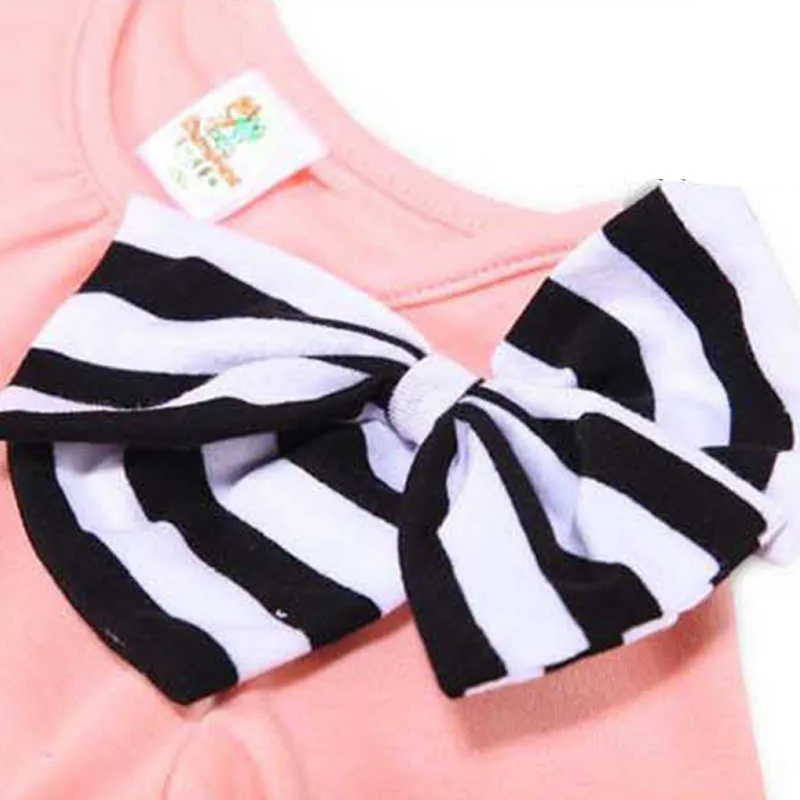 Casual Barn Kläder Ställ Höst Långärmad Bow Shirts Striped Leggings Baby Girls för 3-7Y 210528