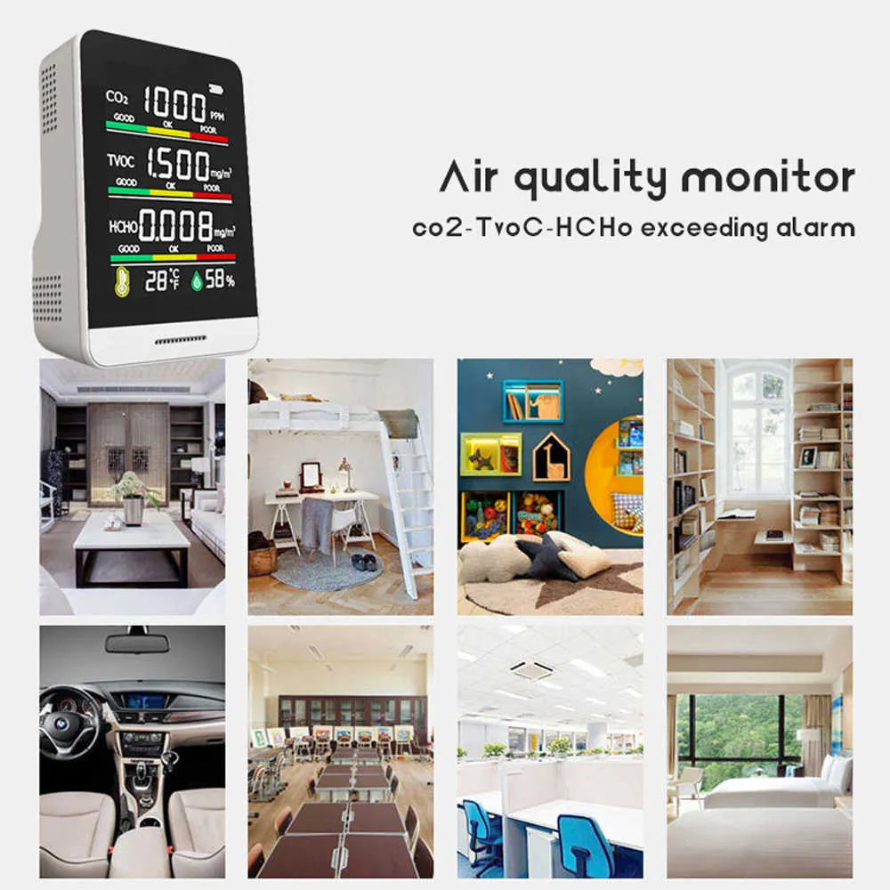 Détecteur de CO2 TVOC HCHO Outil de détection d'humidité de la température Intérieur Extérieur Détecter la qualité de l'air Moniteur Outil de détection polyvalent 210719