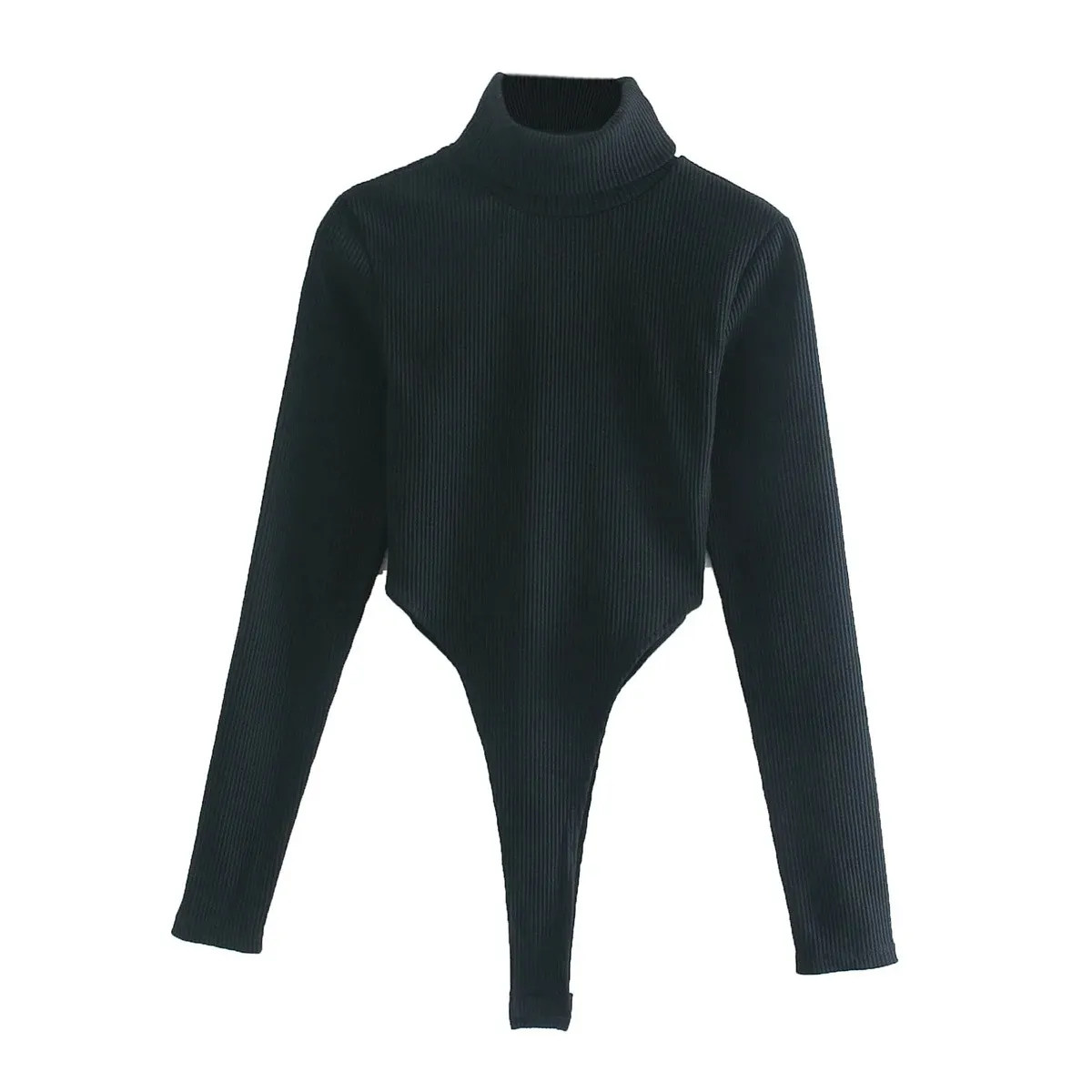 Foridol Turtleneck Gebreide Skinny Bodysuits Dameskleding Lange Mouw Casual High Cut Slanke Black Bodysuits Tops 210415