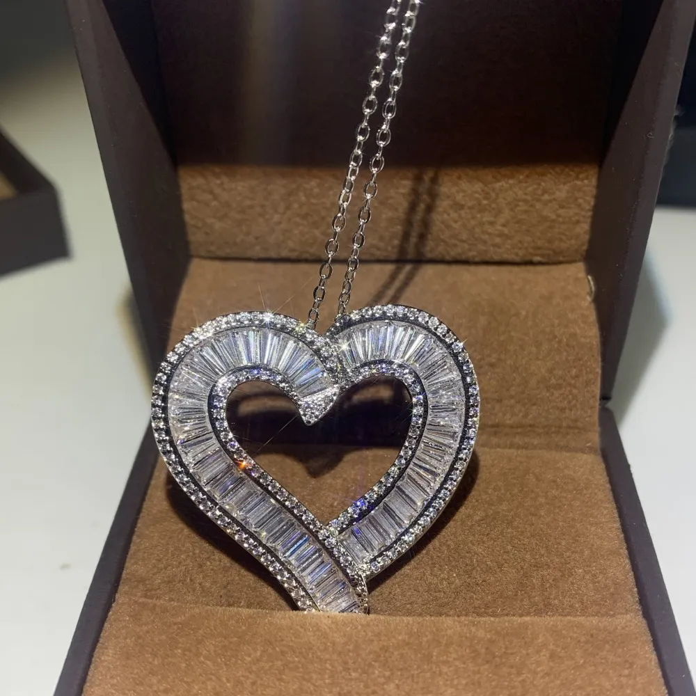Choucong marca top vender grande coração pingente real 925 prata esterlina forma t 5a zircon cz diamante festa de noivado casamento clavícula 310q