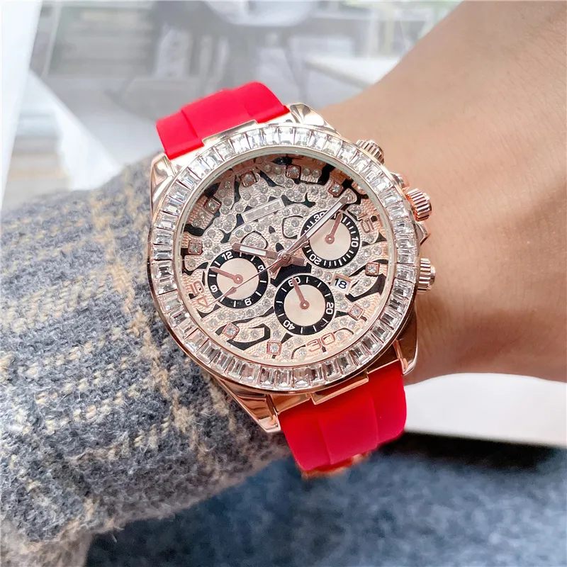 Brand Watches Men Women Leopard Crystal Diamond Style Rubber Strap Quartz Wrist Watch X184246T