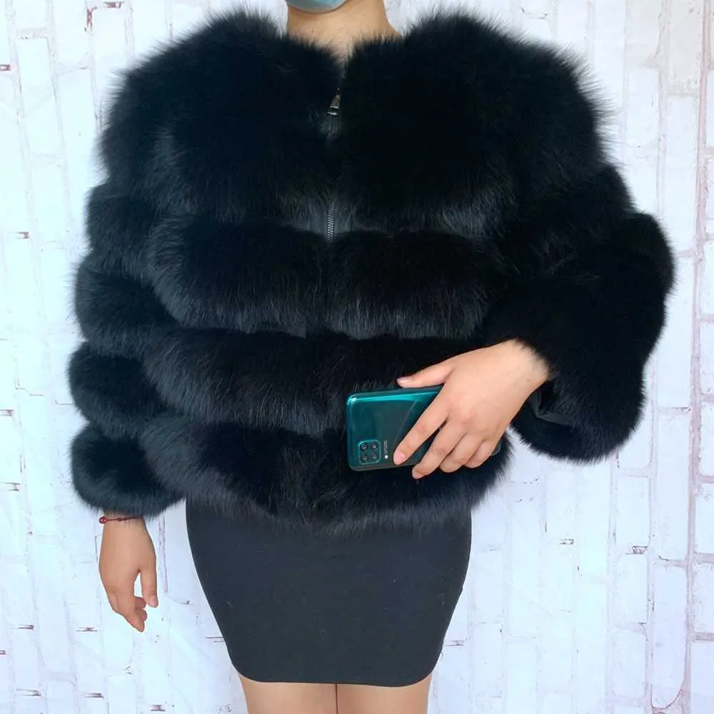 Women Warm Real Fur Coat Short Winter Fur Jacket Outerwear Natural Blue Fur Coats for Women Promotion 210902