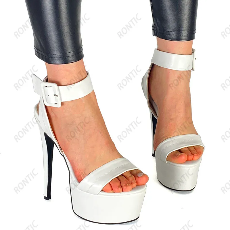 Nova Chegada Rontic Sandálias de Plataforma Feminina Unissex Sexy Salto Agulhão Dedo Aberto Elegante Preto Sapatos de Festa Tamanho Feminino 34 45 47 52
