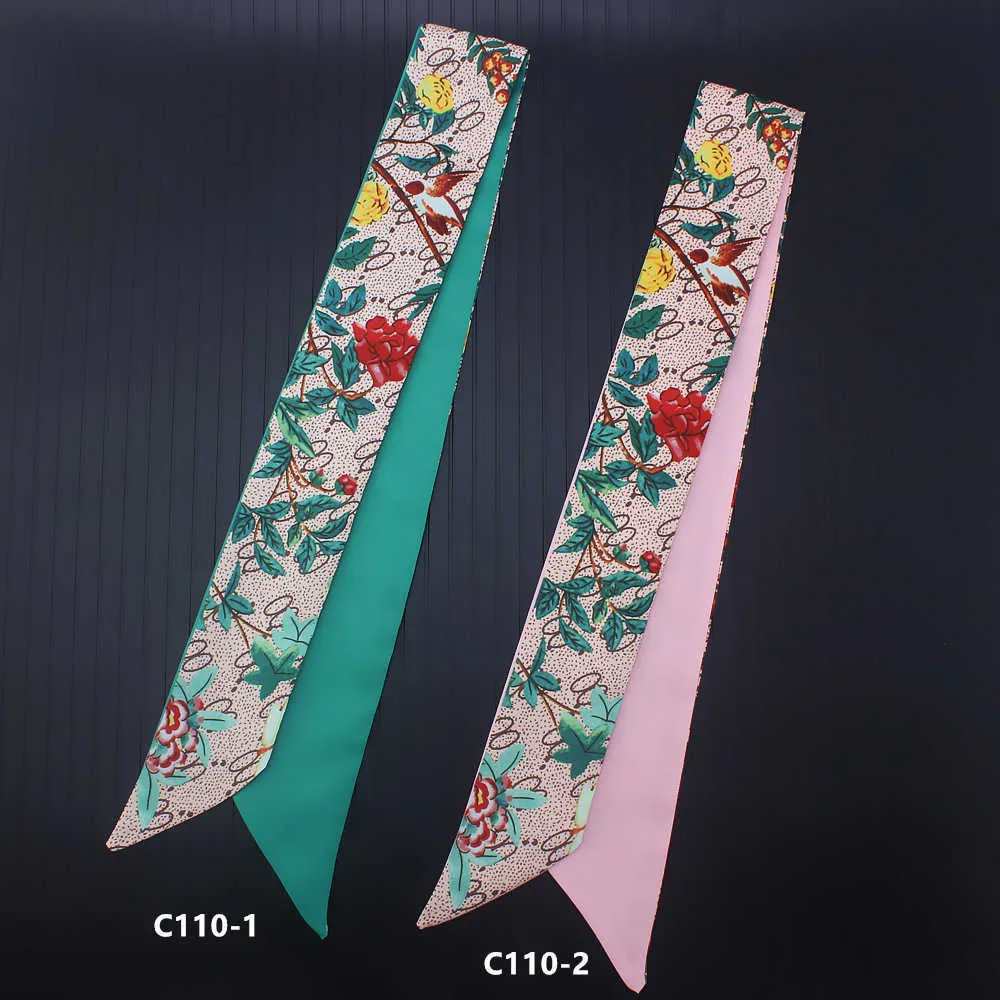 Letter Floral Silk Scarf 2020 Ny design pannband för kvinnor Fashion Print Huvud halsduk Lång handtag påsarduk Scarvor Wraps7570023