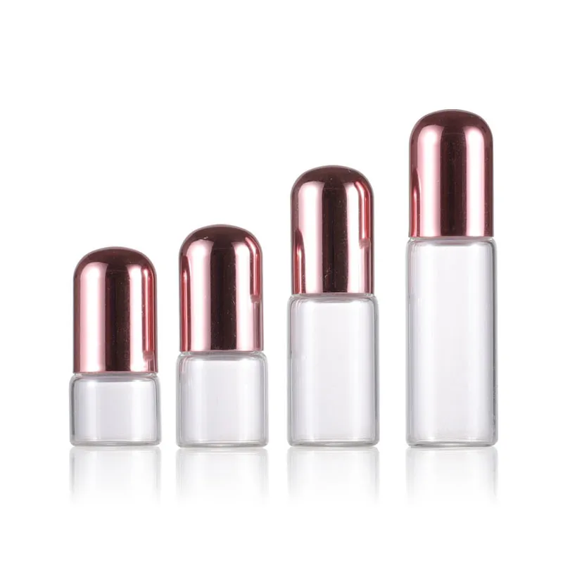 1 ml 2 ml 3 ml 5 ml rouleau de parfum sur bouteille en verre bouchon en or Rose clair avec flacons d'huile essentielle à rouleau en métal