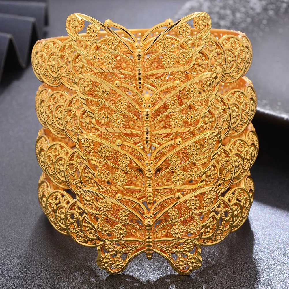 Schmetterling Armreifen Dubai Gold Farbe Armreifen für Frauen Vintage Braut Hochzeit Armband Armreifen Afrika Arabischen Schmuck Q0720