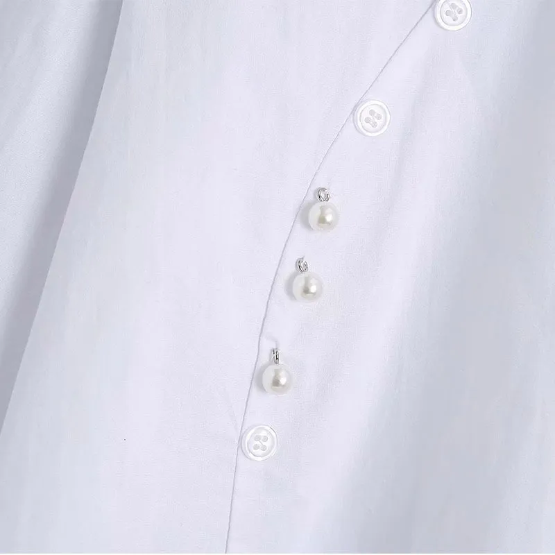 Kvinnor sommar mode vita skjortor toppar blusar långärmad sidoknappar nedbrytning krage kvinnlig casual topp blusas 210513