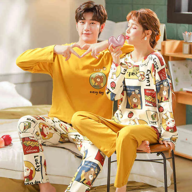 Spring Couple Sleepwear donna uomo Pigiama in cotone set Abiti la casa pijama conjuntos de pijama conjuntos masculinos pijama fem 211111