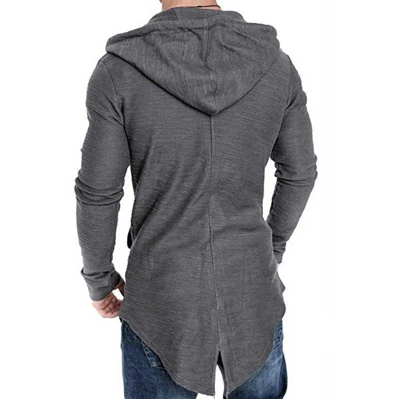 Puimentiua Men Sweatshirt Hip Hop Mantle Hoodies Brand Fashion Men Splicing Hooded Solid Trench Coat Jacket Cardigan Long Sleeve 210924