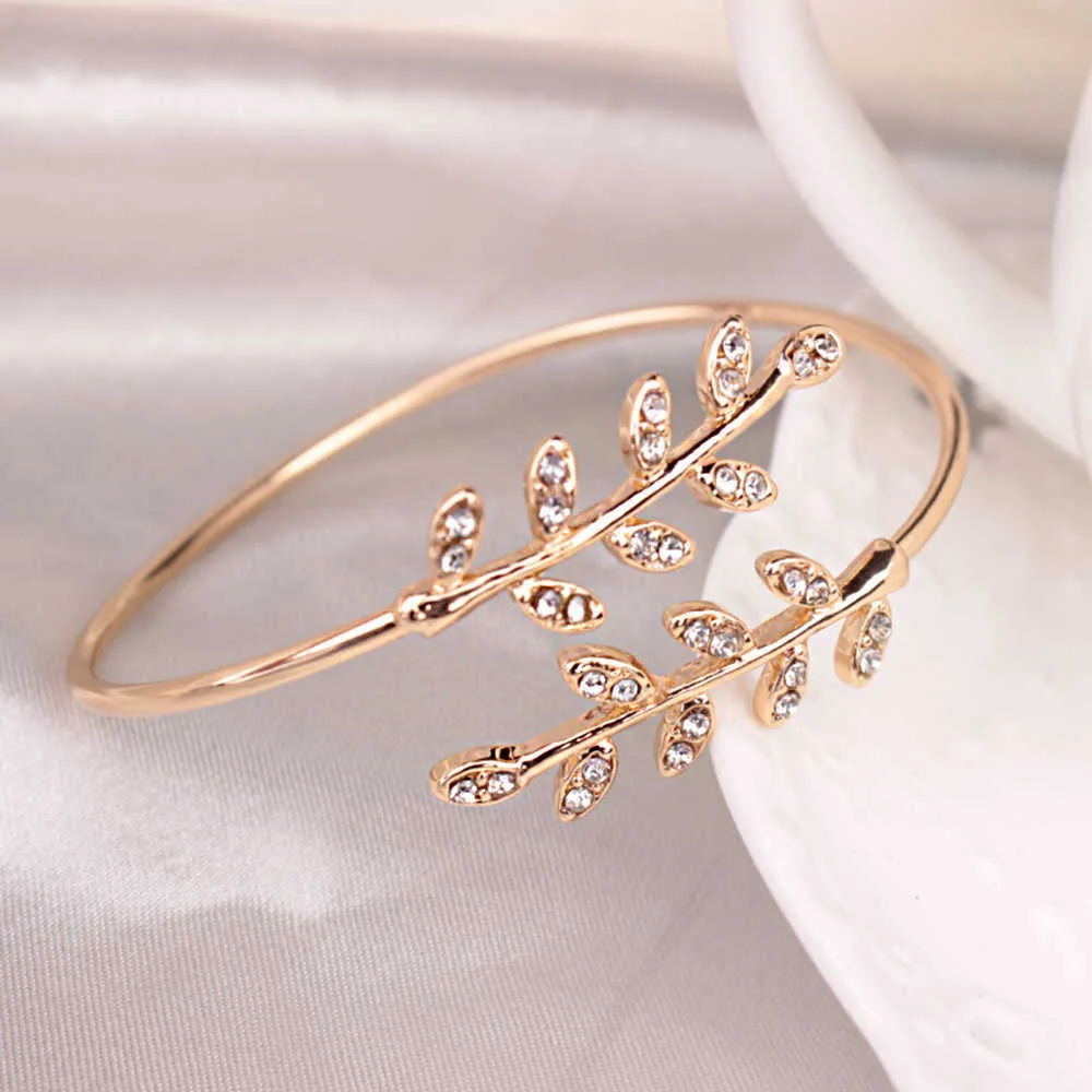 Fashion Personality Leaf Bracelet Cuff Opening Bracelets Bangle Arm Jewelry for Women Jewelry Gift Gold/Rose Gold Birthday Gifts X0706