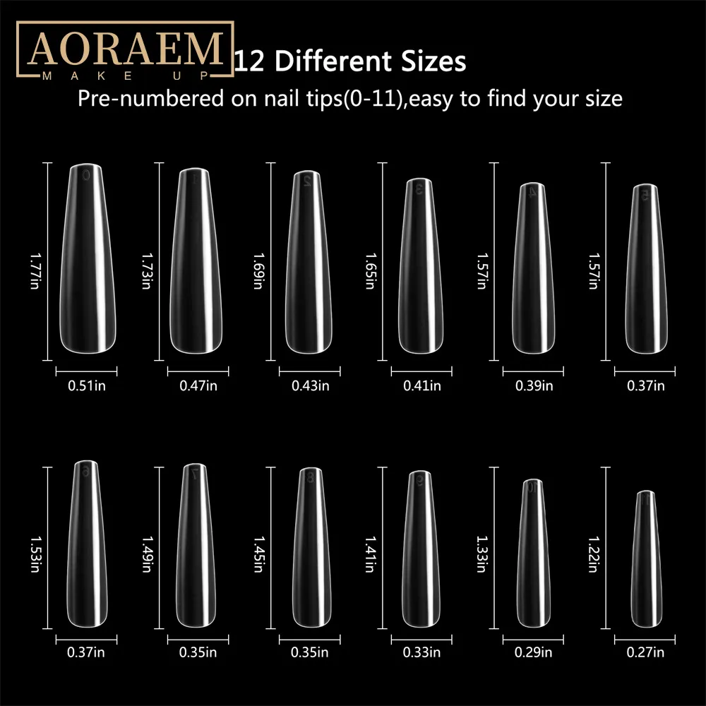 Aoraem 600 adet / torba Yanlış Ekstra Uzun XL Basın Üzerinde Sahte Nail İpuçları Tüm Manikür Şeffaf Akrilik Çivi Uzatma Araçları Tedarik