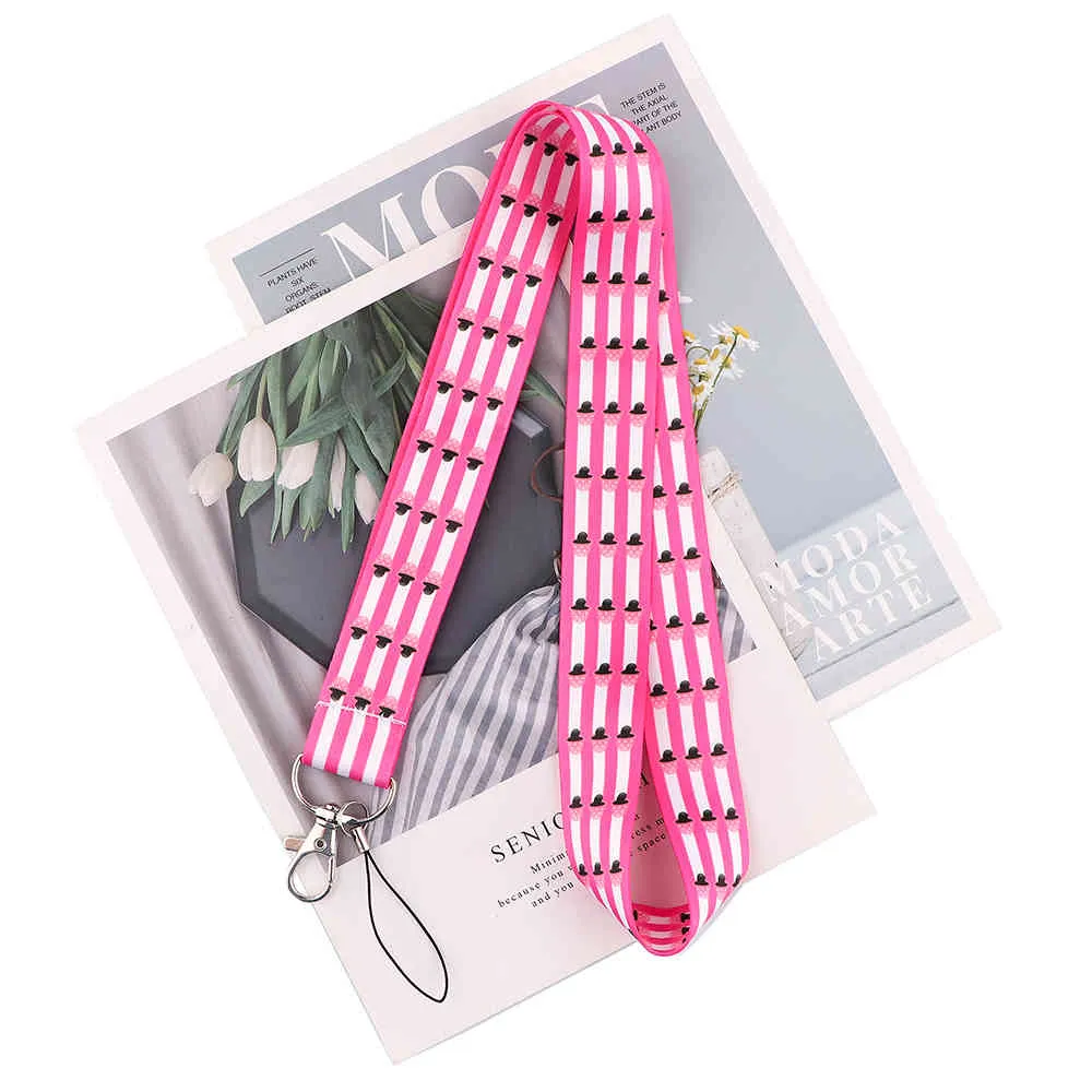 10 stks / partij J2836 Grappige Cartoon Roze Mushroom Lanyard Sleutelhangers Accessoire voor Mobiele Telefoon USB ID Badge Houder Sleutel Strap Lanyard