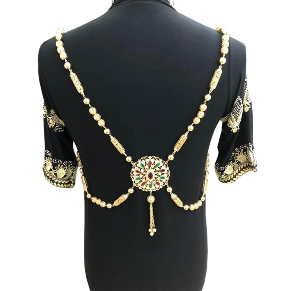 Sunspicems gouden kleur Marokkaanse trouwjurk borst schouderlink ketting voor vrouwen caftan terug sieraden etnische bijoux5507556