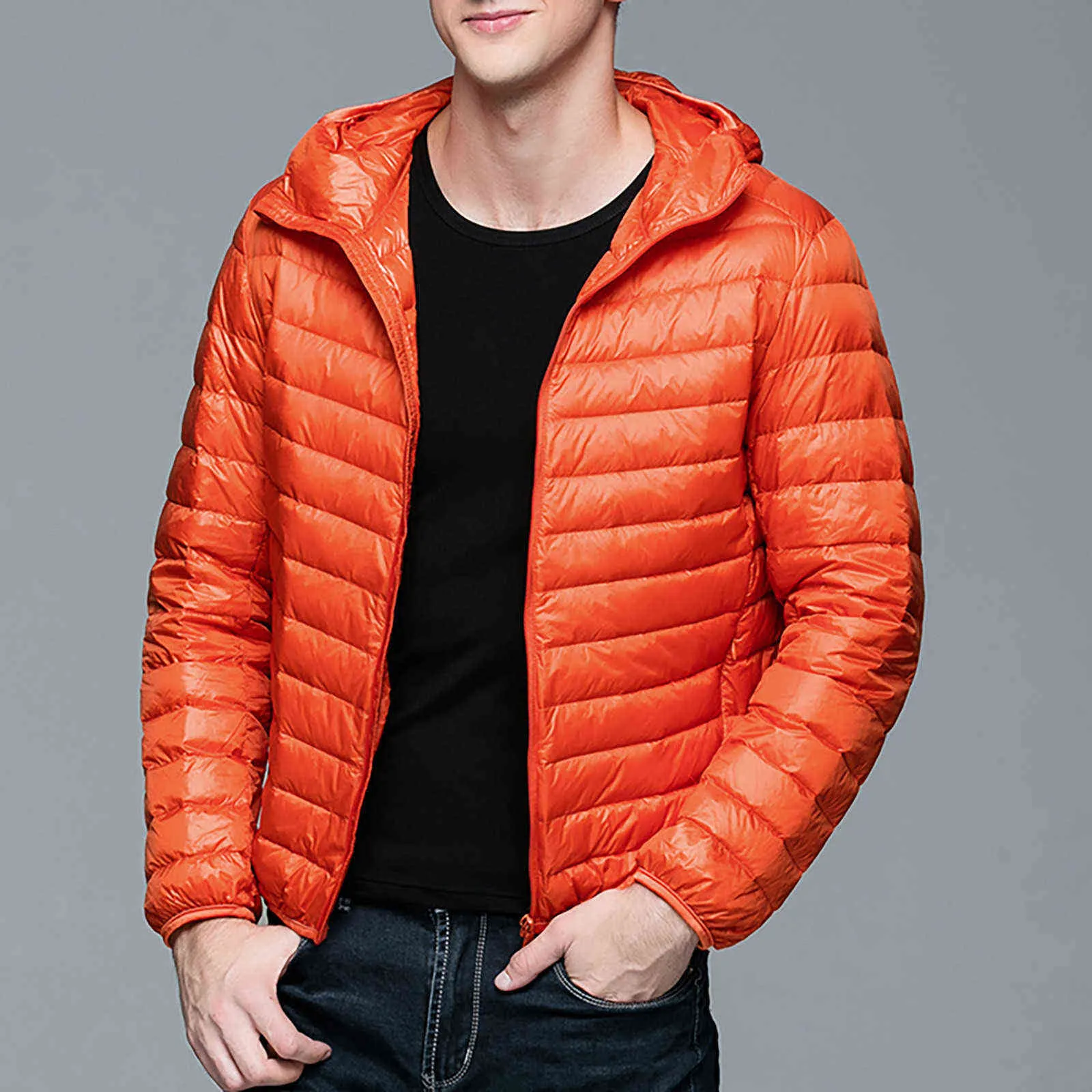 Mode Casual Ultralight Mens Duck Down Jackor Höst Vinter Zipper Fleece Hoodie Outwear Toppar Sweater Lättviktig kappa Y1103