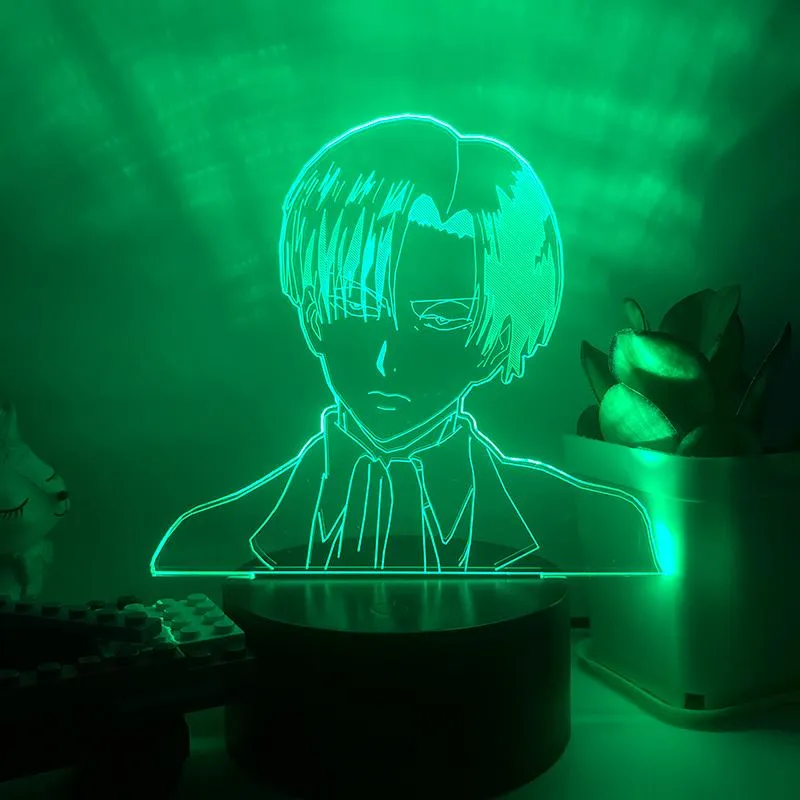 Luzes noturnas Levi ackerman Figura 3D Luz LED para ataque na decoração de titã Decoração infantil presente de aniversário desenho animado Anime Lamp297D