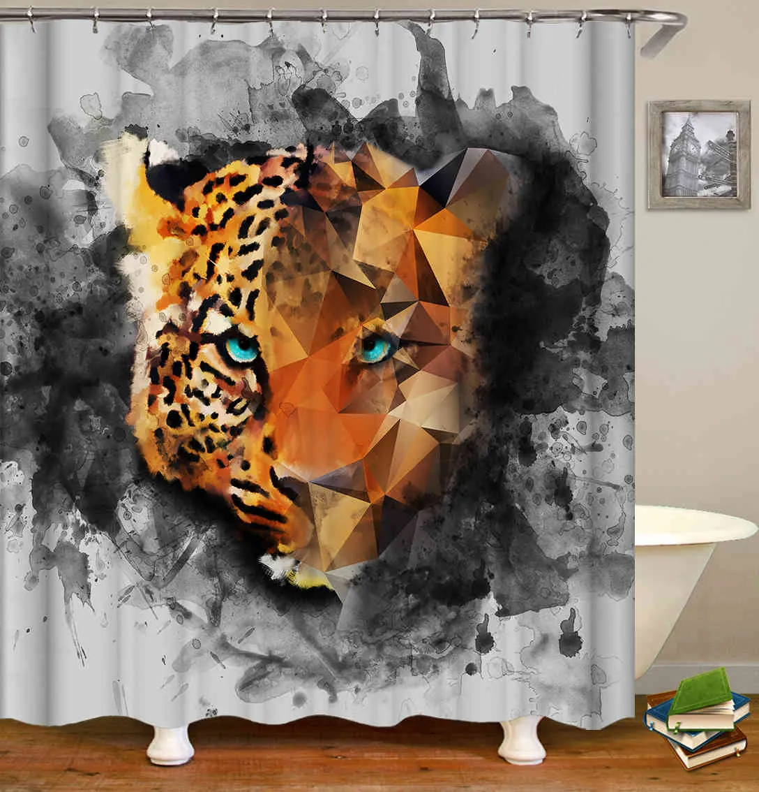 OLOOEY 3D Print Douche Gordijnen Badschermen Waterdichte Gordijnen Voor Badkamer Decor Aangepaste Lion Tiger Beast 210402