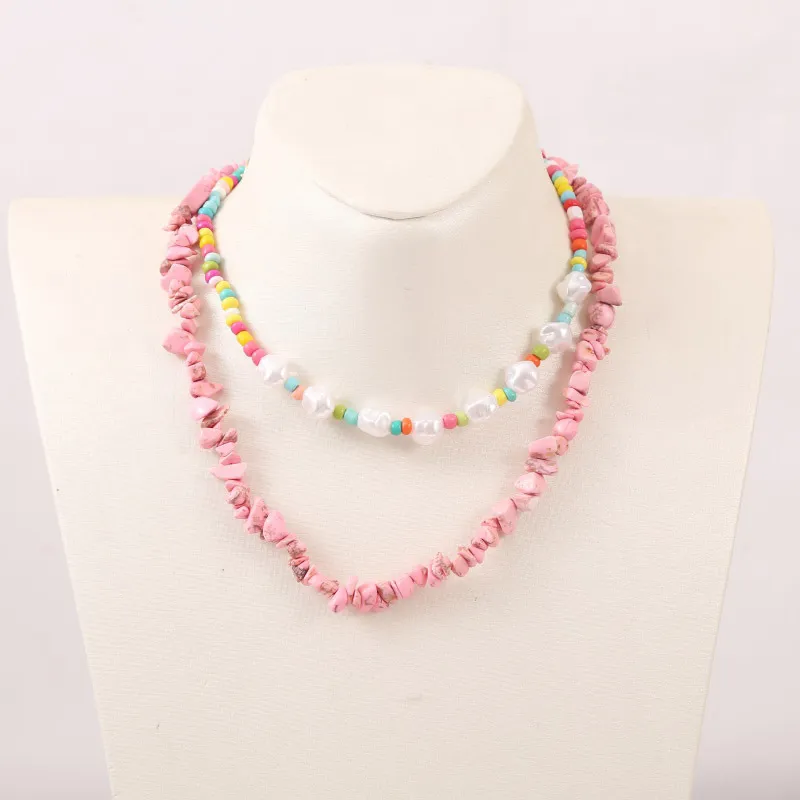 2 pièces/ensemble bohème multicolore perles blanc perle colliers de perles pour les femmes Boho rose pierre naturelle collier fête bijoux cadeaux