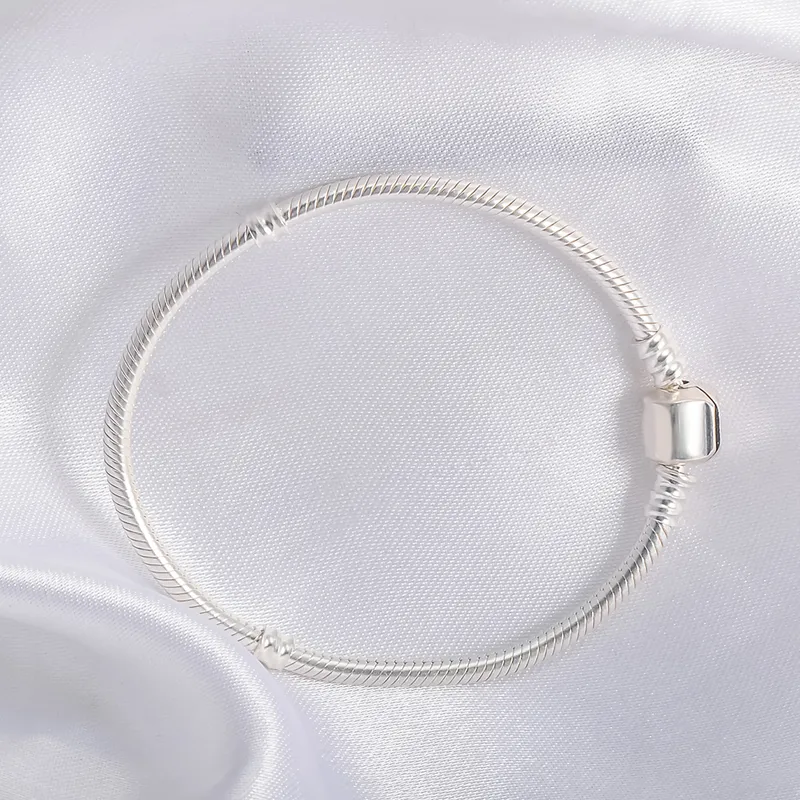 100% Original 925 Silver 3mm Cuff Bracelet Soft Smooth Snake Bone Chain Fit Hand Made Beads Charms Basis jewelry266z