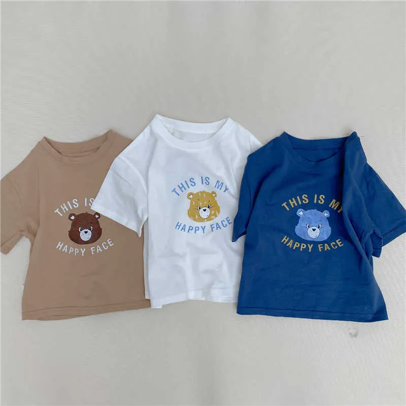 Lato Cute Chłopcy i Dziewczyny Kreskówki Krótki Rękaw T Shirts Koreański Styl Unisex Dzieci Luźne Casual Tee Topy 1-6Y 210615