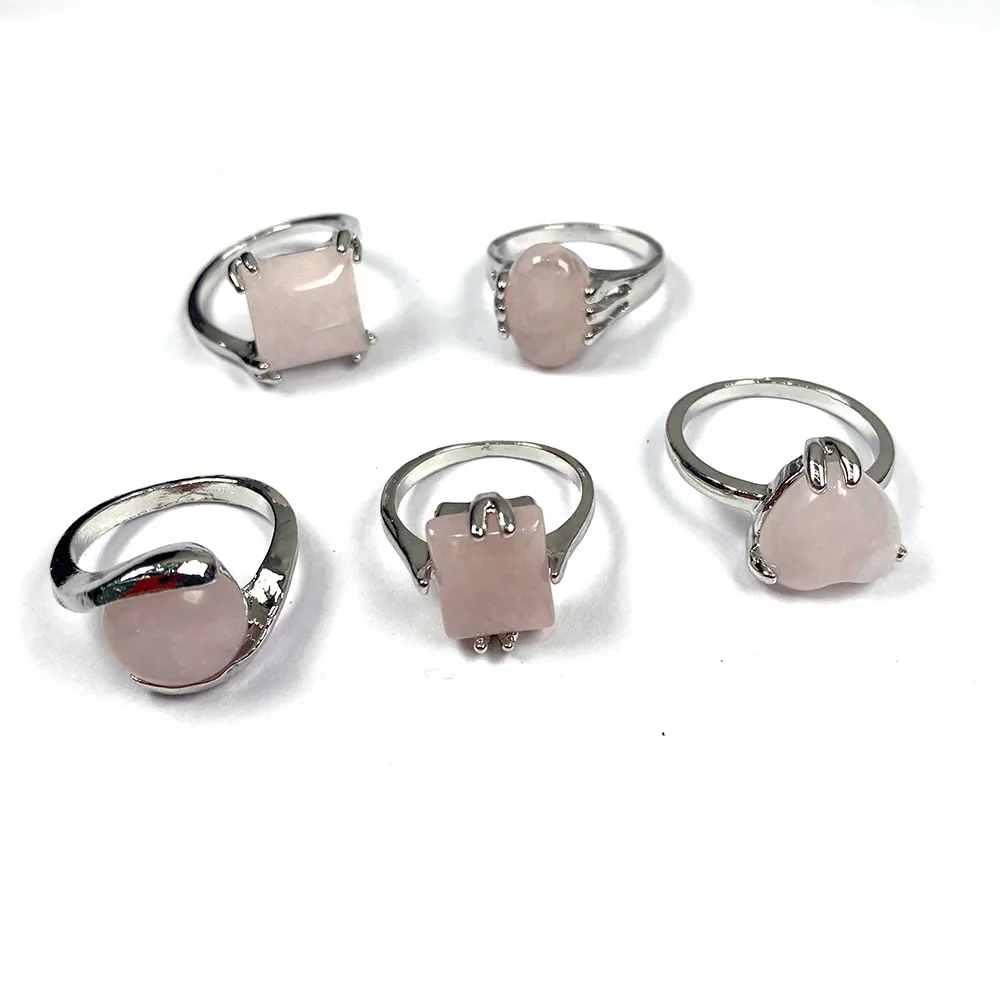 2021 Vintage Natürliche Rose Rosa Quarz Ring für Frauen Geometrische Kristall Verlobungsringe Set Weiblichen Feinen Geschenk Schmuck 