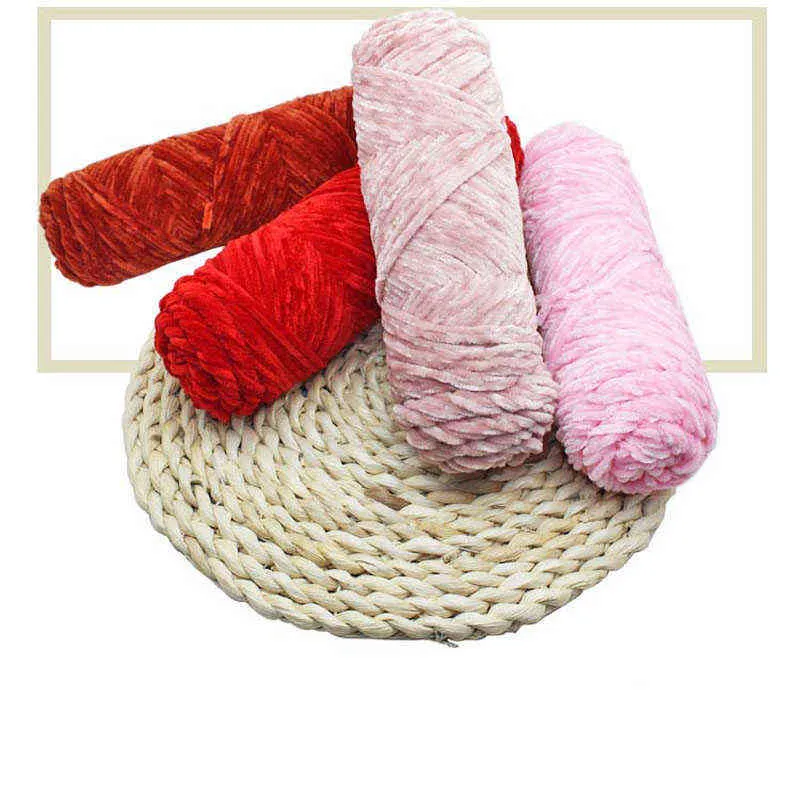 100g Chenille Fil Nouveau Doux Épais DIY Tricoté Velours Encombrant Chunky Pull Crochet BluePink Tricot BabySoft Laine Artisanat Y211129