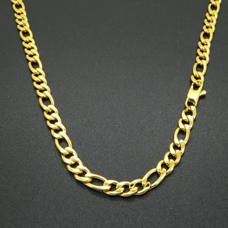 Chaînes plaquées collier en or 18 carats 6 mm de largeur pour hommes masculins femmes bijoux de mode en acier inoxydable chaîne Figaro 20 ''-36231q