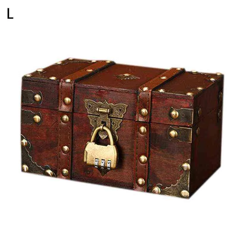 Retro Treasure Chest with Lock Vintage Wooden Storage Box Antique Style Jewelry Drop 211102