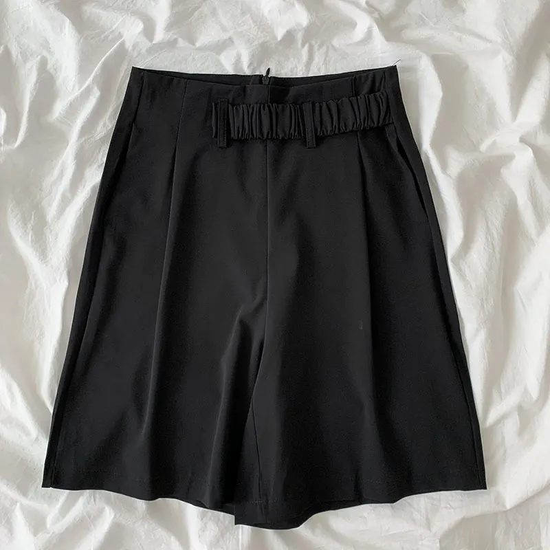 Kimutomo effen kleur casual shorts vrouwen lente koreaanse mode vrouwelijke hoge taille zakken wijd benen bodems casual 210521