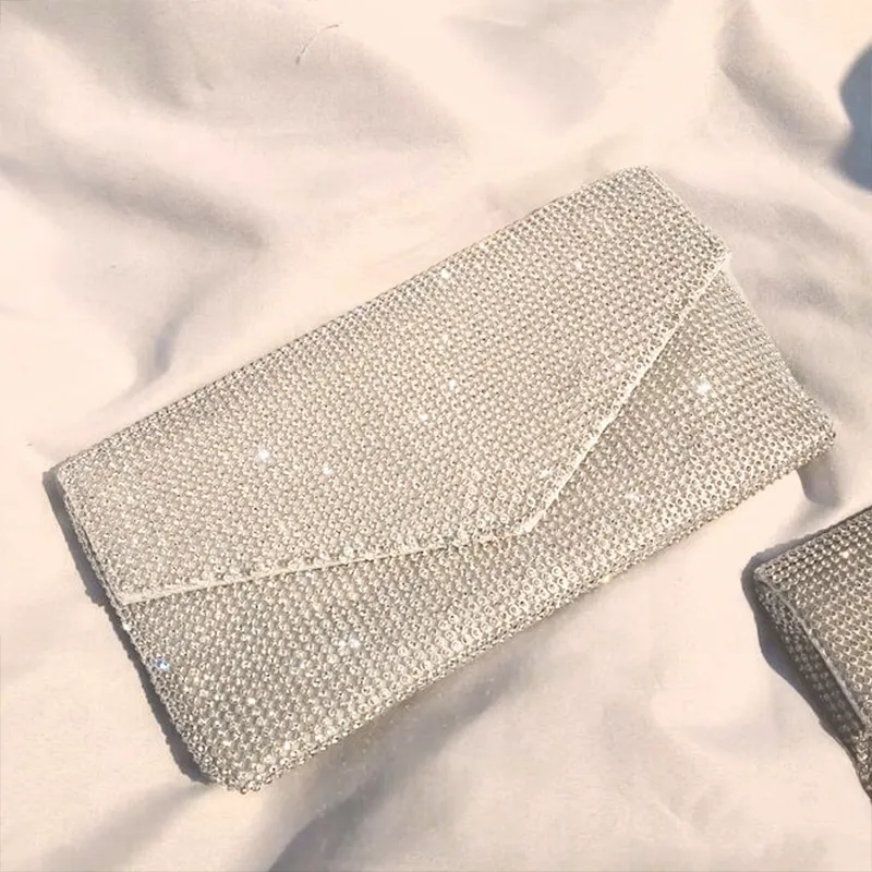 حقيبة القابض الفضية مظروف الماس للنساء المسائية الزفاف الزفاف سلسلة تصميم سلسلة شرابة الكتف 199n