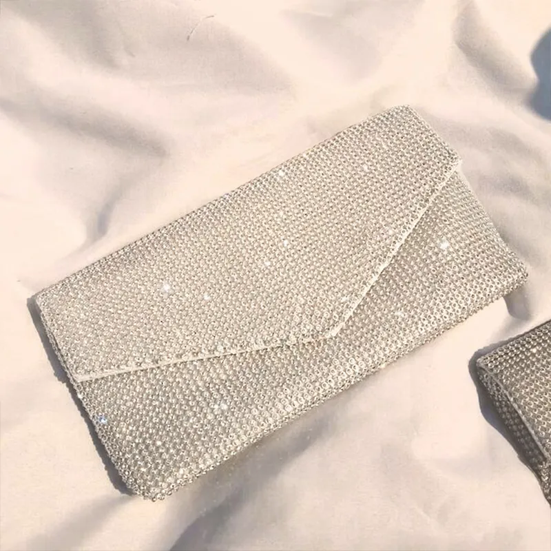 Clutch Bag silver diamant kuvert kvinnor kväll brud bröllop handväska designkedja tofs axel260w