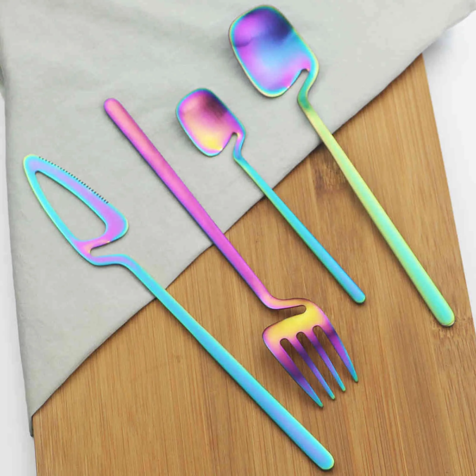 Cutlery Set Knives Fork Coffee Spoon Dinnerware 18/10 Stainless Steel Tableware Party Home Flatware Silverware 211112