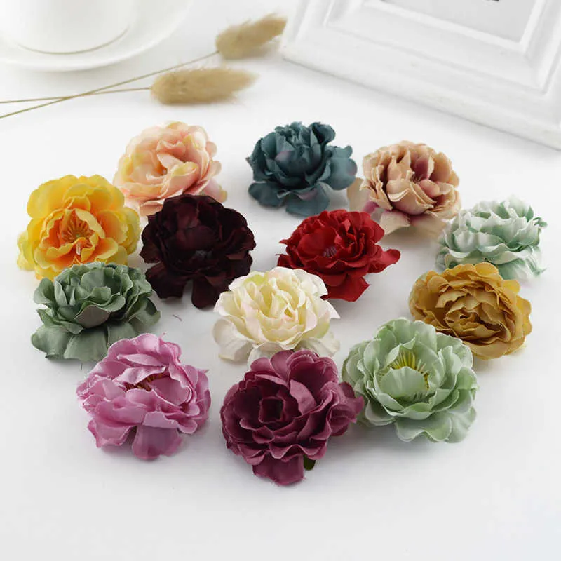 Europese kleine rozen 5 cm DIY geschenken doos kerstversiering voor thuis bruiloft decoratieve bloem krans kunstbloem y0630