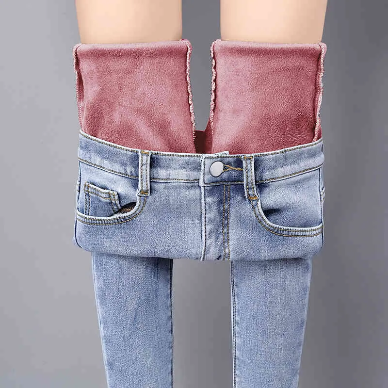Plus taille hiver jeans chauds femme taille haute décontractée velours dames pantalons femme pantalon denim jeans pour femmes pantalons 990E 210420