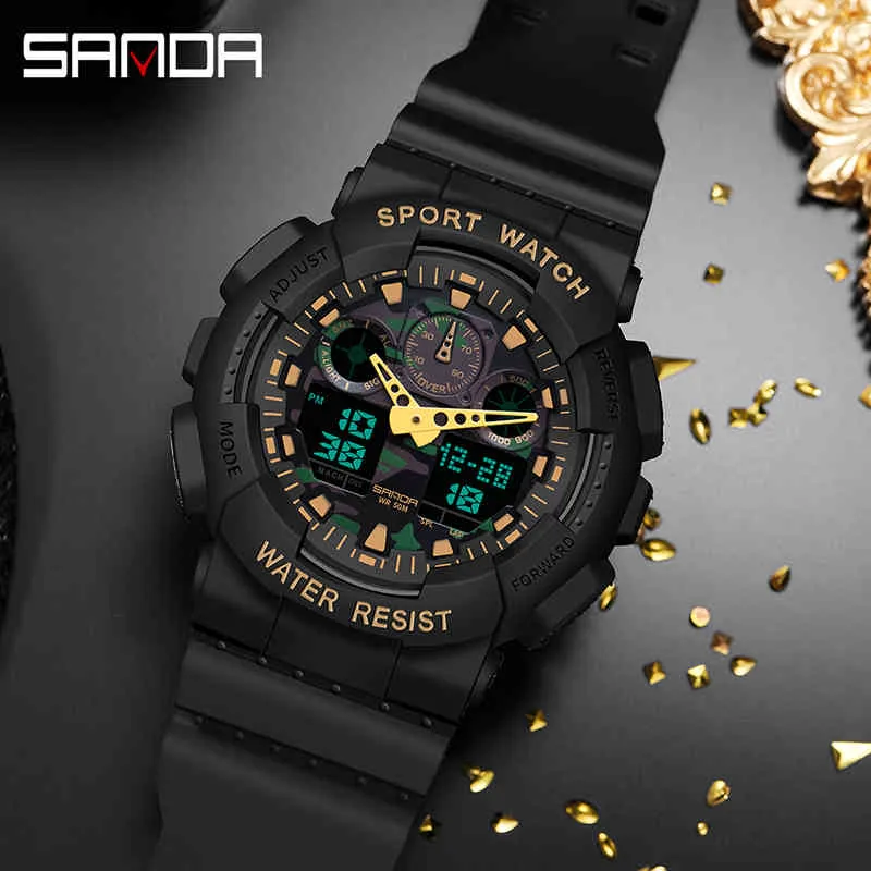 SANDA 2021 montre numérique hommes montres de Sport pour hommes horloge étanche montre-bracelet extérieure mâle Relogio Digital Masculino X0524302W