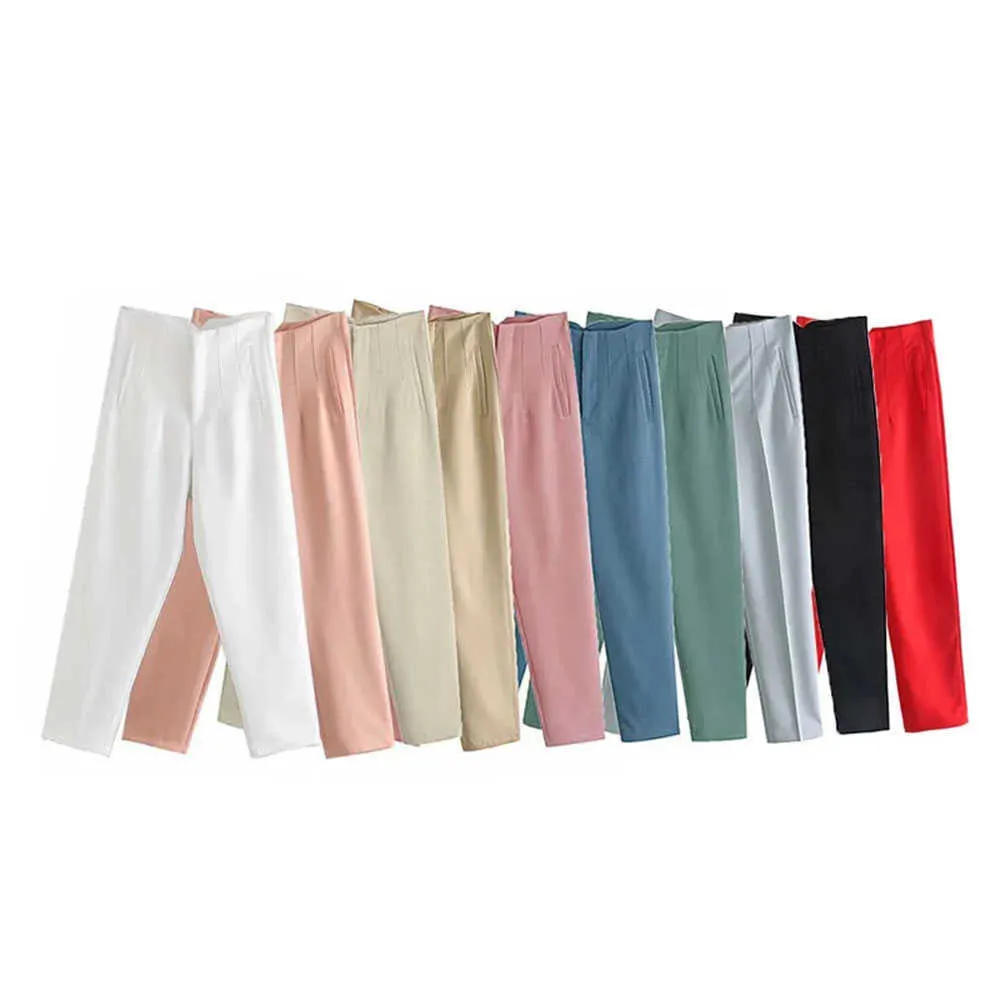 Xeasy 2021 Novas mulheres de verão vintage calças sólidas do escritório feminino senhora fundos slim cintura alta casual calça chique de tornozelo q0801