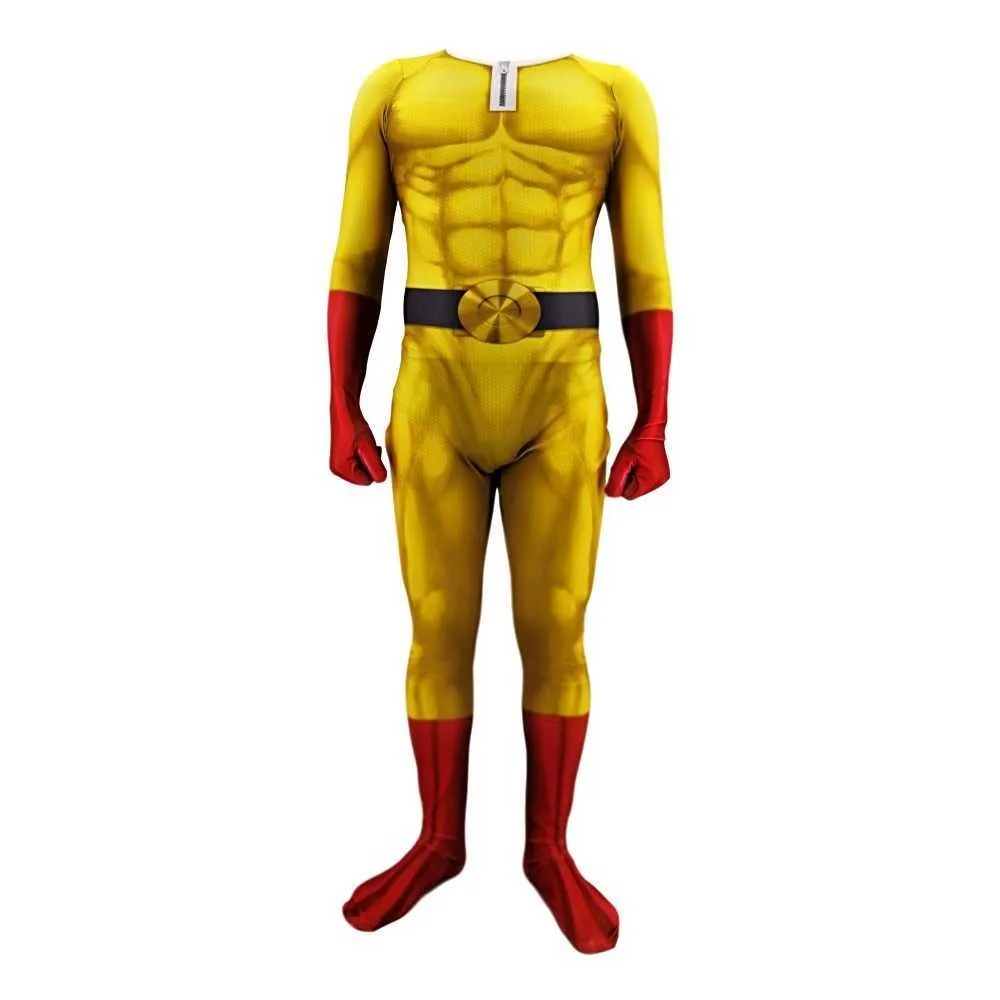 Anime One Punch Man Costumes Superhero Saitama Cosplay Mannen Jongens Halloween Jumpsuit Outfits met Cloak Cape Full Set Kids Volwassen Q0910