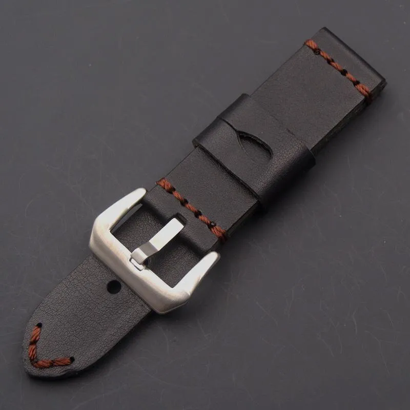 Uhrenarmbänder 20mm 22mm 24mm 26mm Schwarz Handgefertigtes Retro-Armbandarmband Lederuhrenarmband Dornschließe Klassisches dickes Armband B268n