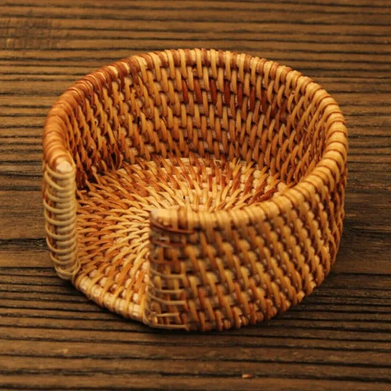 Maty podkładki ręcznie robione tkaninowe podstawki do filiżanki rattanu z koszykiem bez pośpiechu Tacki herbaty kubki kubki kubki stołowe stół 2622