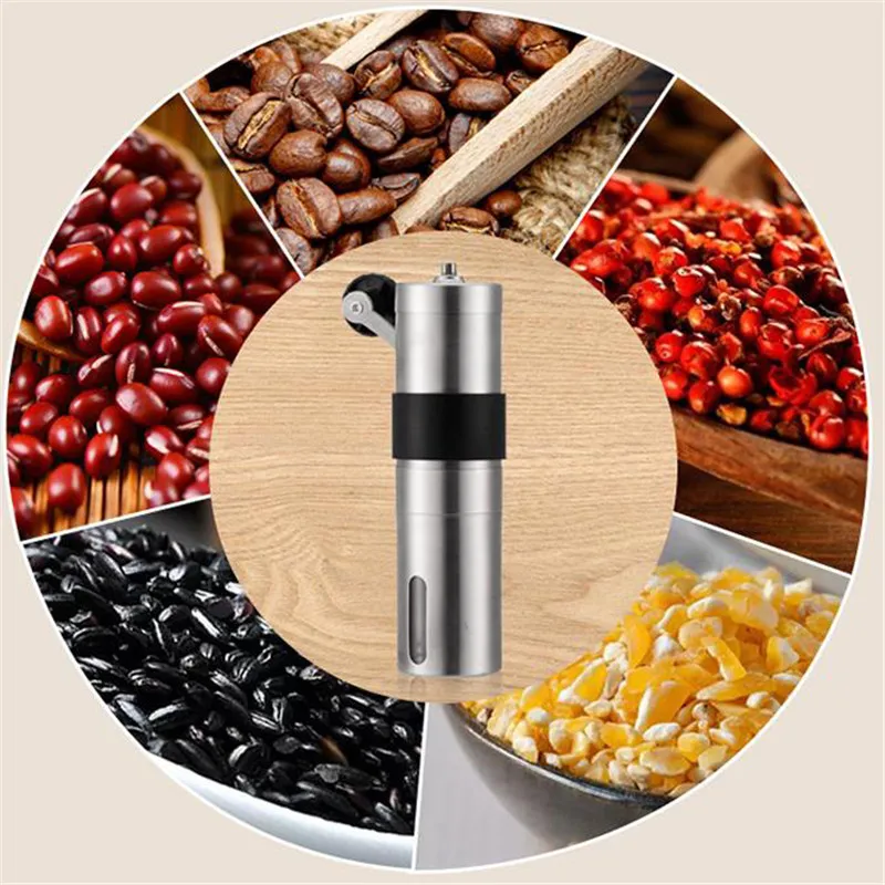 Manual Coffee Grinder Stainless Steel Washable Hand Mill Silicone ware Beans Spice Machine 210423